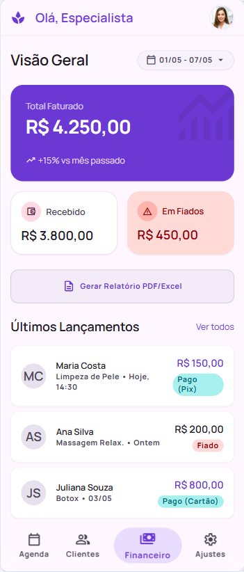Tela Financeiro